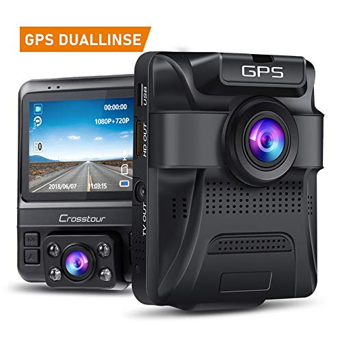 ᐅ Crosstour Dashcam 1080P Full HD Vorne und Hinten Dual Lens, Externe GPS Auto Kamera 360Grad
