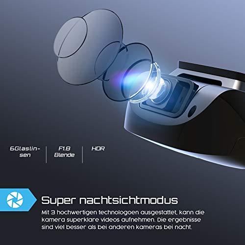 Crosstour Dashcam 1080P Full HD Vorne und Hinten Dual Lens, Externe GPS Auto Kamera
