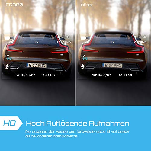 Crosstour Dashcam 1080P Full HD Vorne und Hinten Dual Lens, Externe GPS Auto Kamera