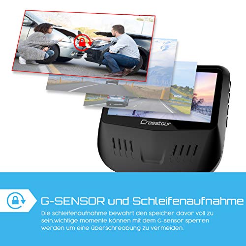 Crosstour Dashcam 1080P Full HD Vorne und Hinten Dual Lens, Externe GPS Auto Kamera