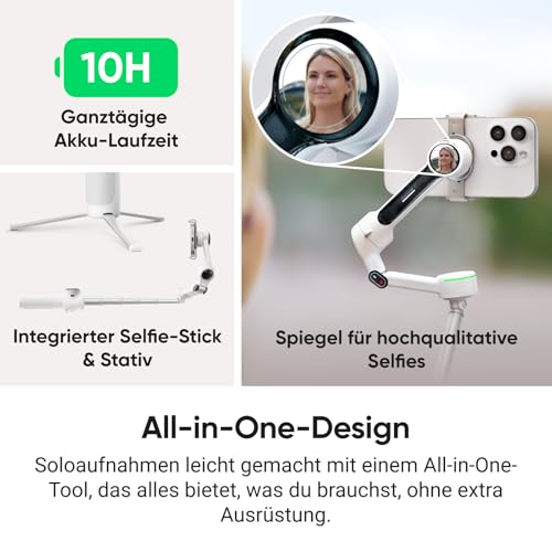 Insta360 Flow 2 Pro Creator-Bundle Grau – Erster KI-Smartphone-Gimbal mit Apple DockKit, innovatives 360°-Schwenk-Tracking, frei neigbar, Stativ/Selfie-Stick integr., mobiler Vlog-/Reise-Stabilisator - 8