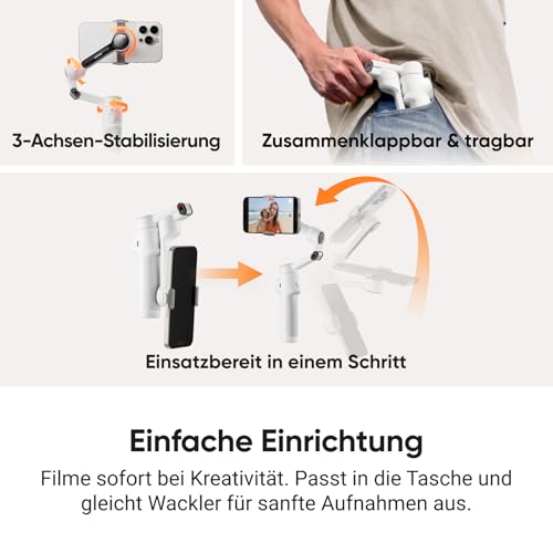 Insta360 Flow 2 Pro Creator-Bundle Weiß – Erster KI-Smartphone-Gimbal mit Apple DockKit, innovatives 360°-Schwenk-Tracking, frei neigbar, Stativ/Selfie-Stick integr., mobiler Vlog-/Reise-Stabilisator - 7